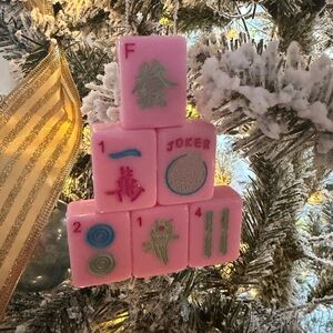 Pink Mahjong Tile Christmas Ornament 3” X 2”